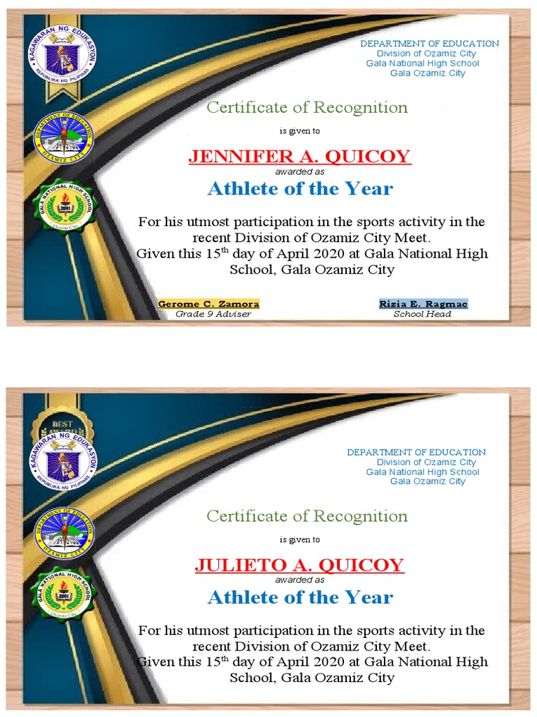 Certificate Of Recognition Template Deped Matatag