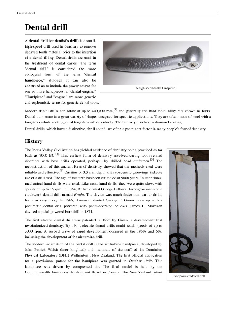 Dental Drill History PDF Dentistry Equipment