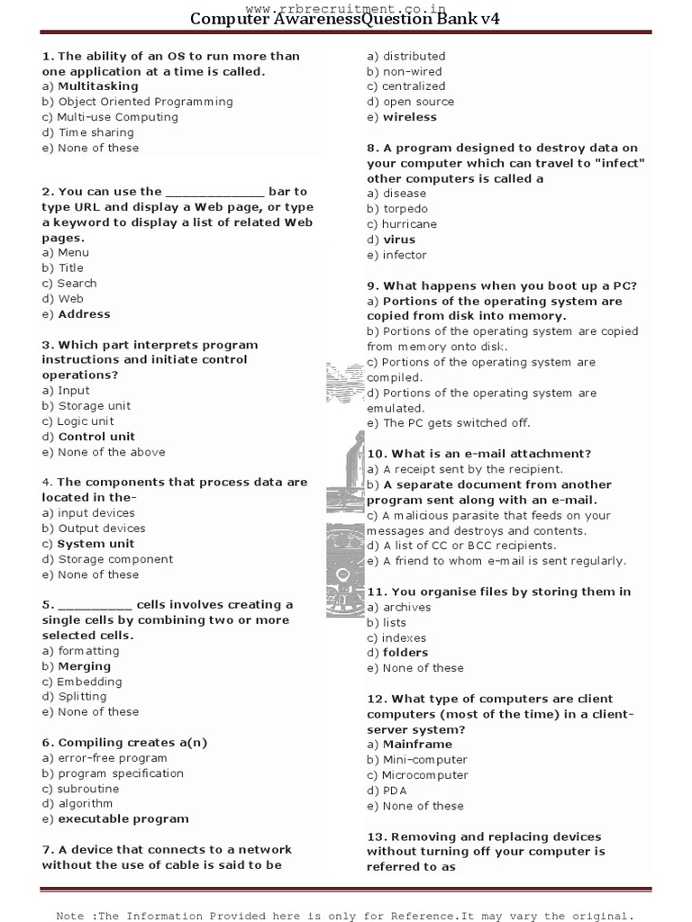 Computer Awareness Question Bank | PDF | Operating System | Computer ...