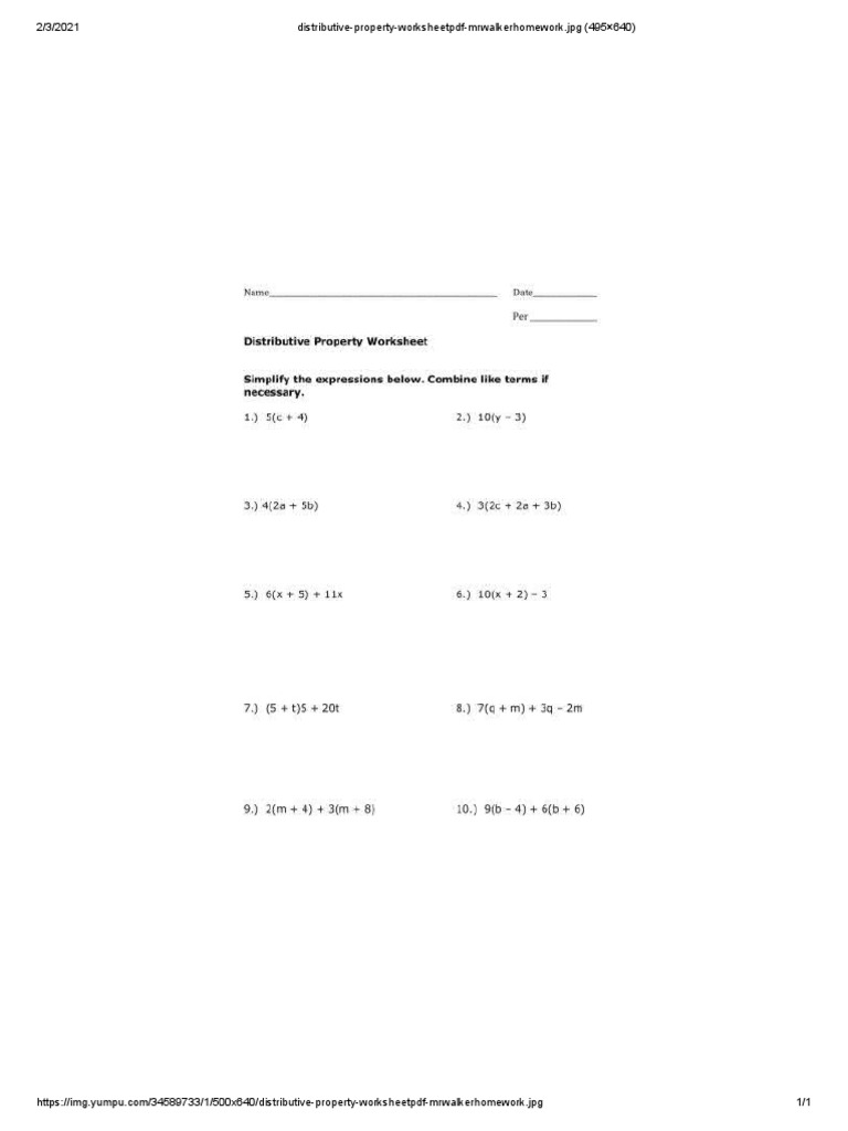 Distributive Property Worksheet PDF