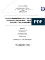 Impacts of Online Learning To The Emotional and Psychosocial Domains of The College Students in Cebu City Universities and Colleges