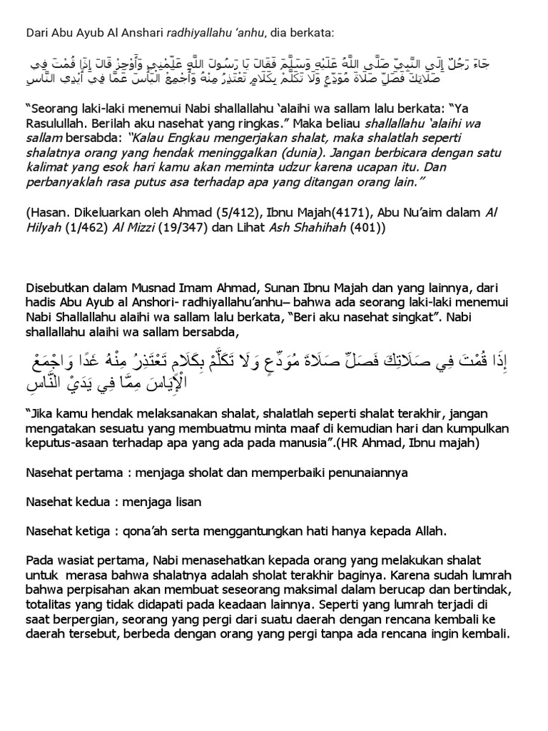 3 Pesan Nabi Kepada Abu Ayub Abu Ayub Al Anshari | PDF