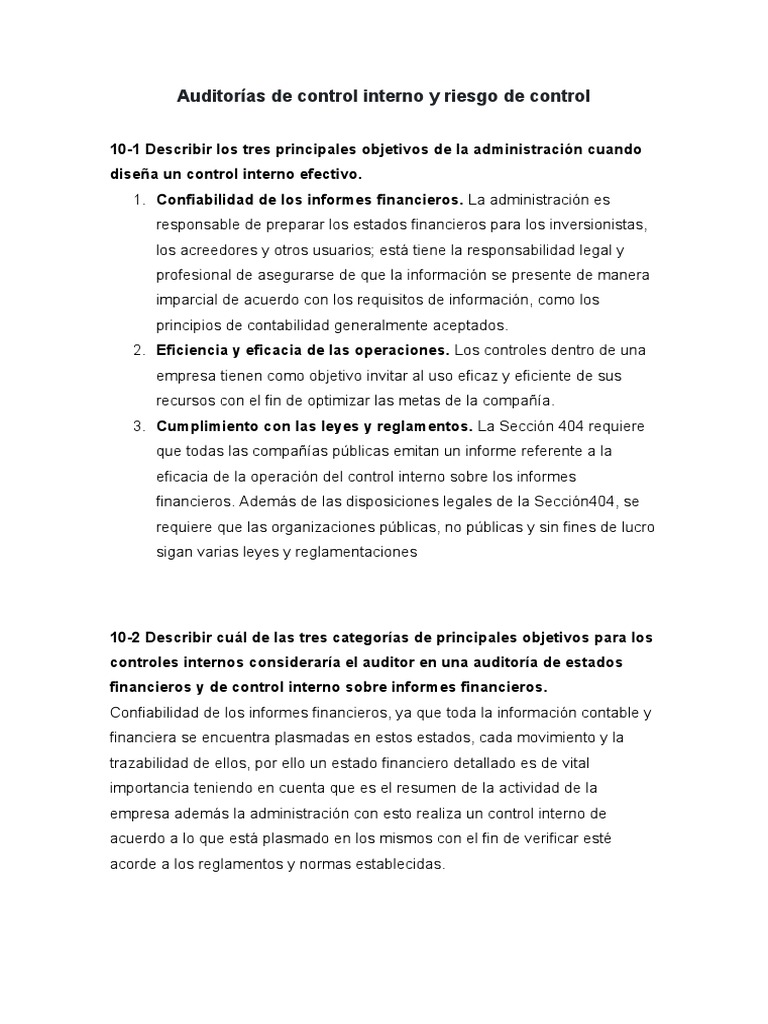 Objetivos y Evaluación de Control Interno | PDF | Auditoría | Contralor