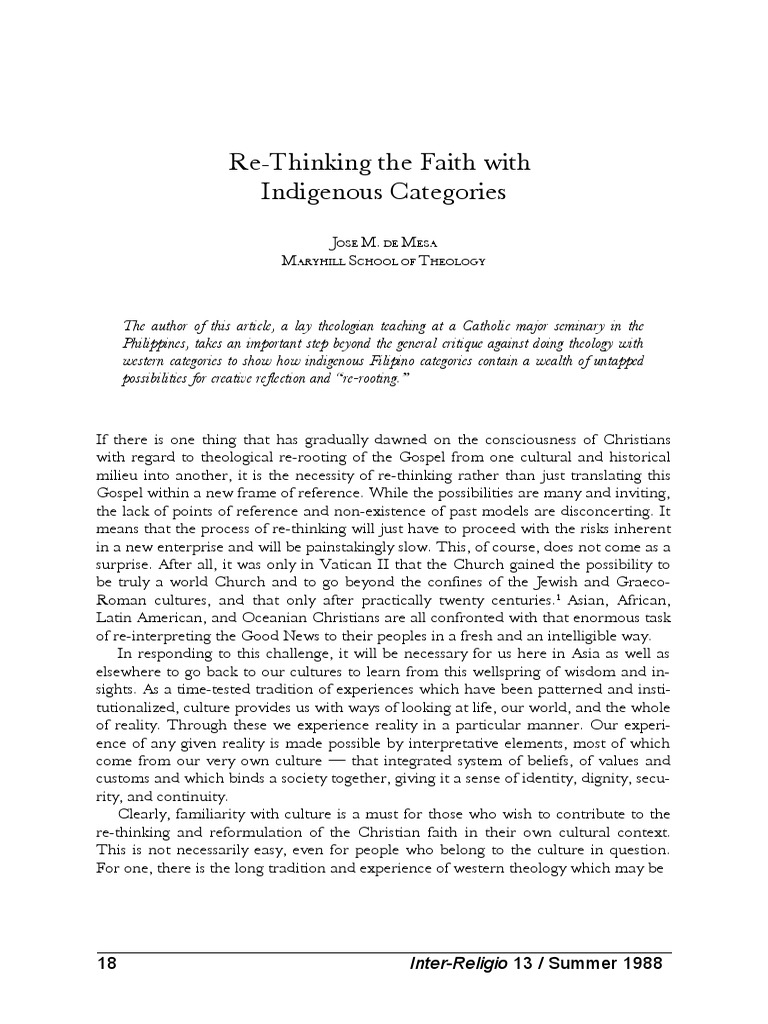 Re-Thinking The Faith With Indigenous Categories: 18 13 / Summer 1988 ...