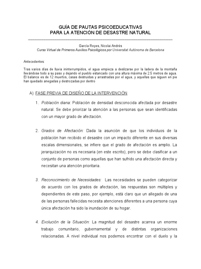 GUÍA DE PAUTAS PSICOEDUCATIVAS PARA LA ATENCIÓN DE DESASTRE NATURAL ...
