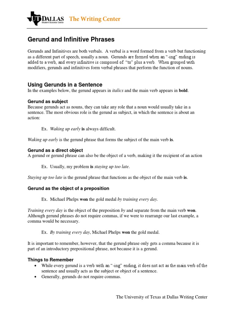 Understanding Gerund and Infinitive Phrases | PDF | Verb | Phrase