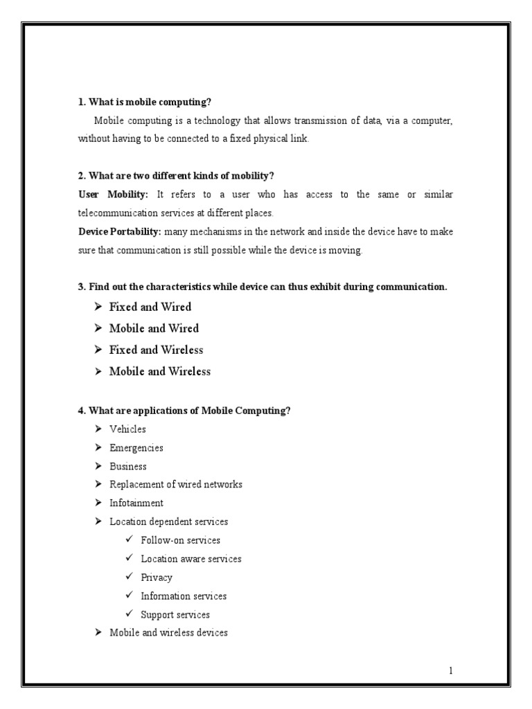 Mobile Computing-Question With Answers SHORT NOTES MC | PDF ...