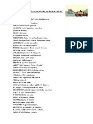 TRUCOS DE GTA SAN ANDREAS PC | PDF | Caso de carta | Ocio