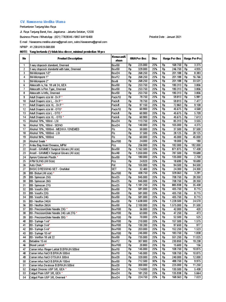 Price List 2021 Nawasena Medika Utama ALKES | PDF | Rupiah Indonesia ...