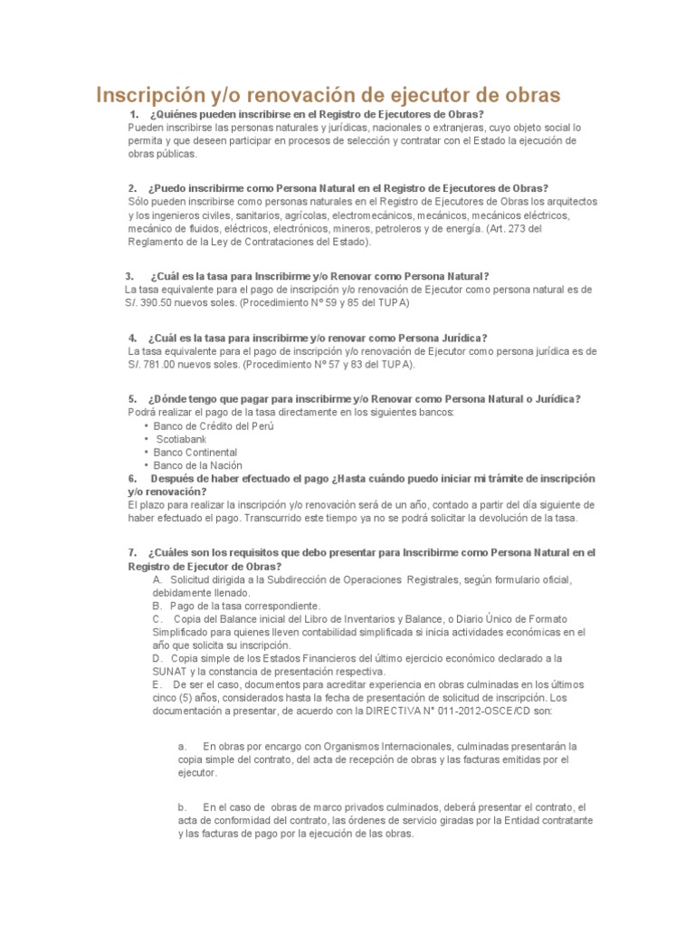 Inscripción y Renovación de Ejecutores de Obras | PDF | Estado ...