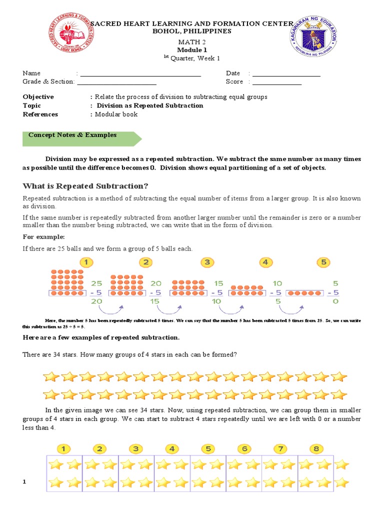 What Is Repeated Subtraction?: For Example | PDF | Division ...