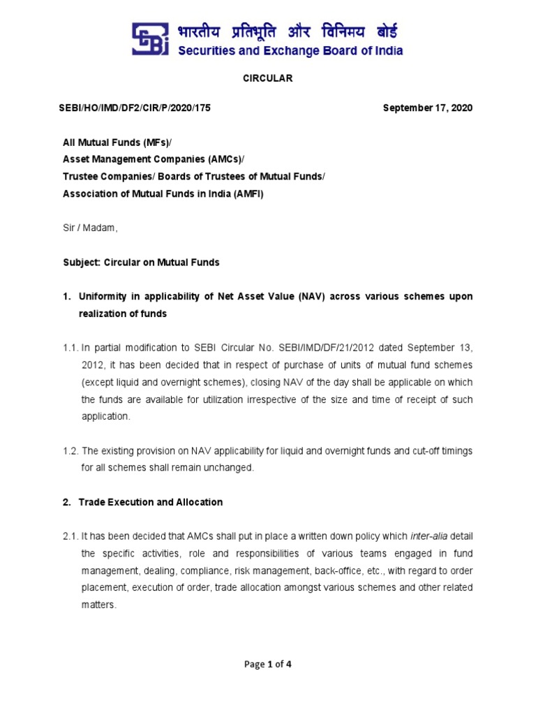 Sebi amc circular pdf regulatory compliance mutual funds
