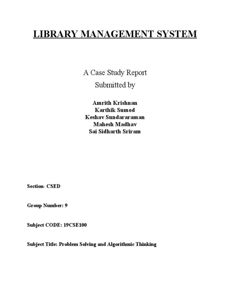 Library Management System: A Case Study Report Submitted by | PDF ...