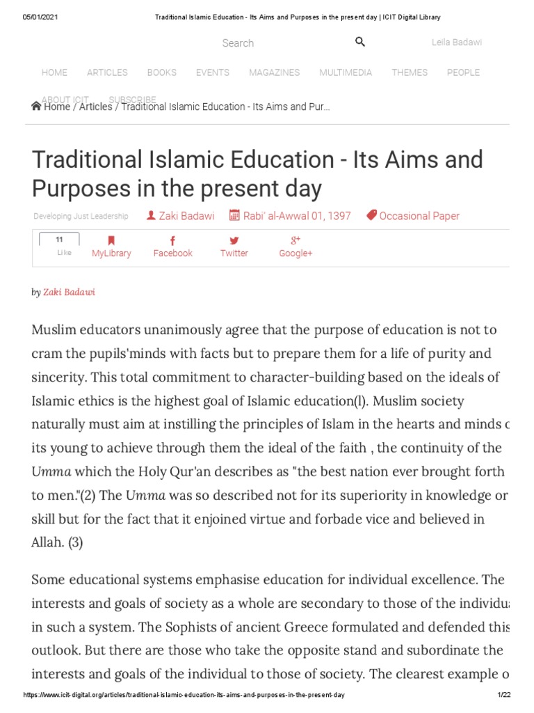 Aims of Traditional Islamic Education | PDF | Science | Quran