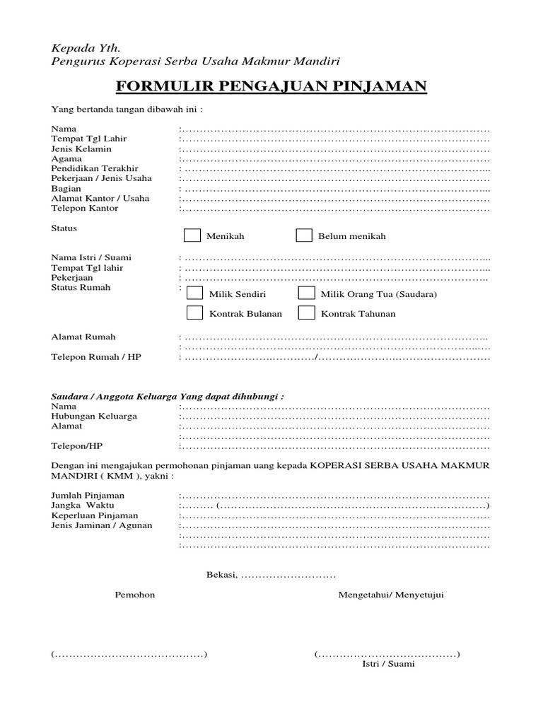 Formulir Pengajuan Pinjaman Koperasi | PDF | Karier & Perkembangan ...