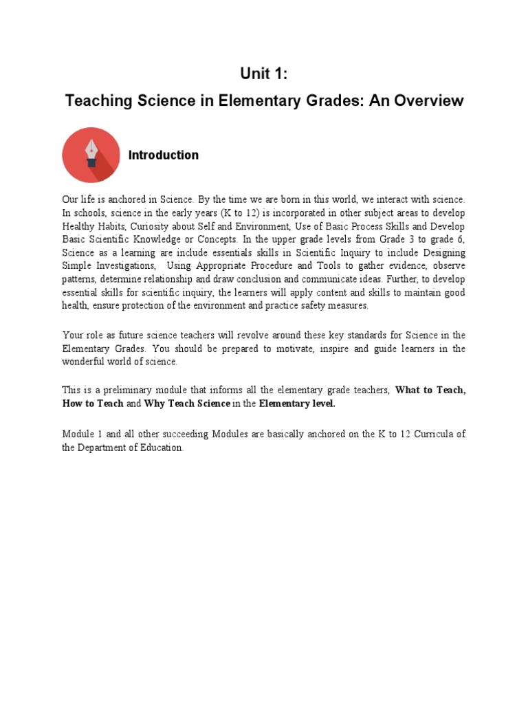 Unit 1 Teaching Science in Elementary Grades An Overview PDF