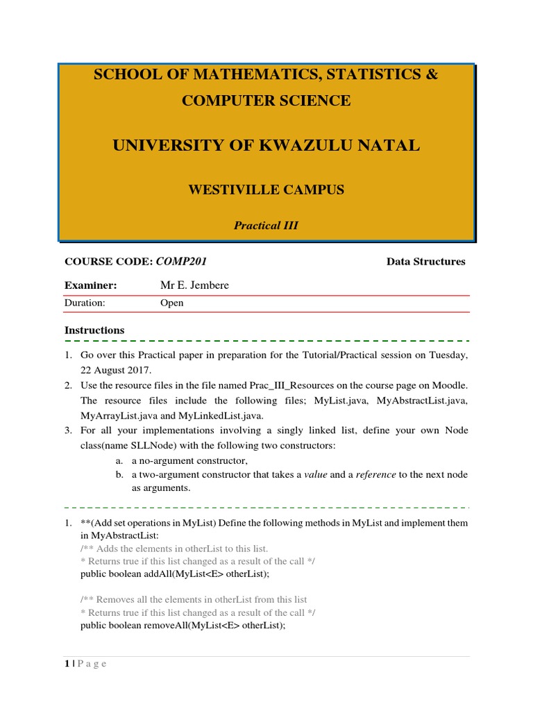 University of Kwazulu Natal: School of Mathematics, Statistics ...