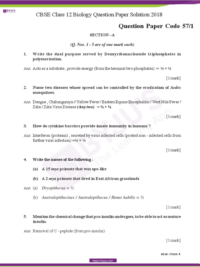 CBSE Class 12 Biology 2018 Question Paper Solution Set 1 | PDF ...