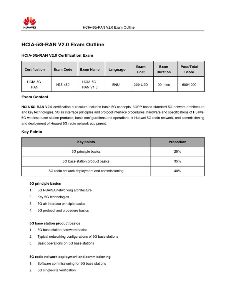 HCIA-5G-RAN V2.0 Exam Overview | PDF | Test (Assessment) | Information Age