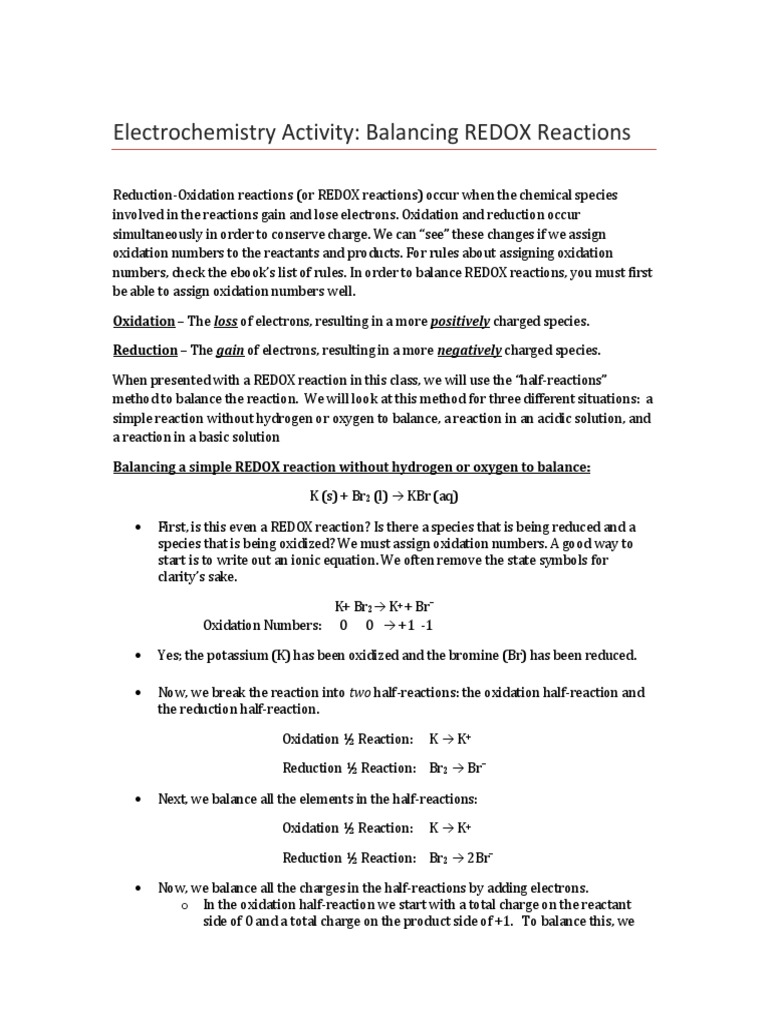 REDOX Reaction Balancing Guide | PDF | Redox | Chemical Reactions