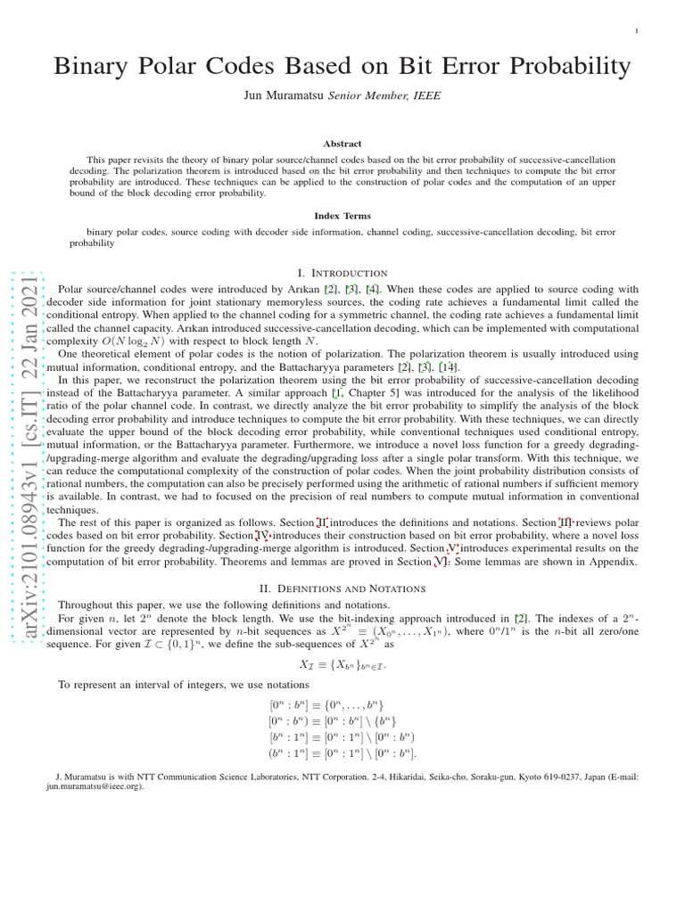 Binary Polar Codes and Error Probability | PDF | Bit | Function ...