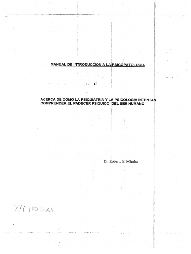 Manual de Introduccion A La Psicopatologia, ROBERTO MENDEZ | PDF