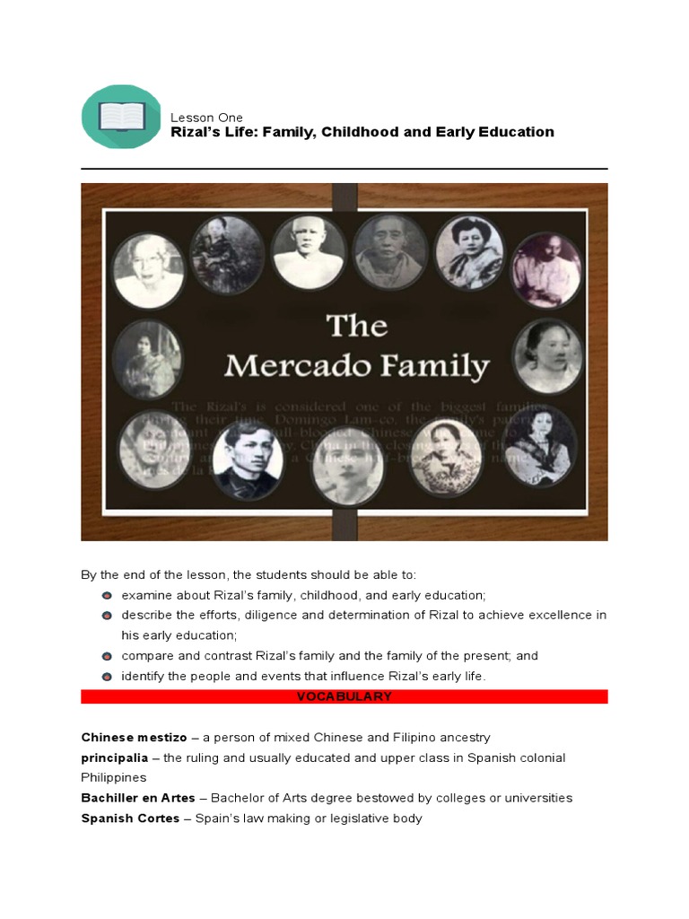 Lesson 1 Rizal's Life Family, Childhood and Early Education PDF
