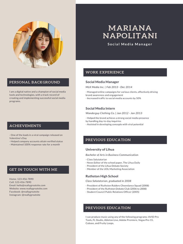 LinkedIn reallygreatsite 123 Anywhere ST., Any City, State, Country 12345 PDF Social