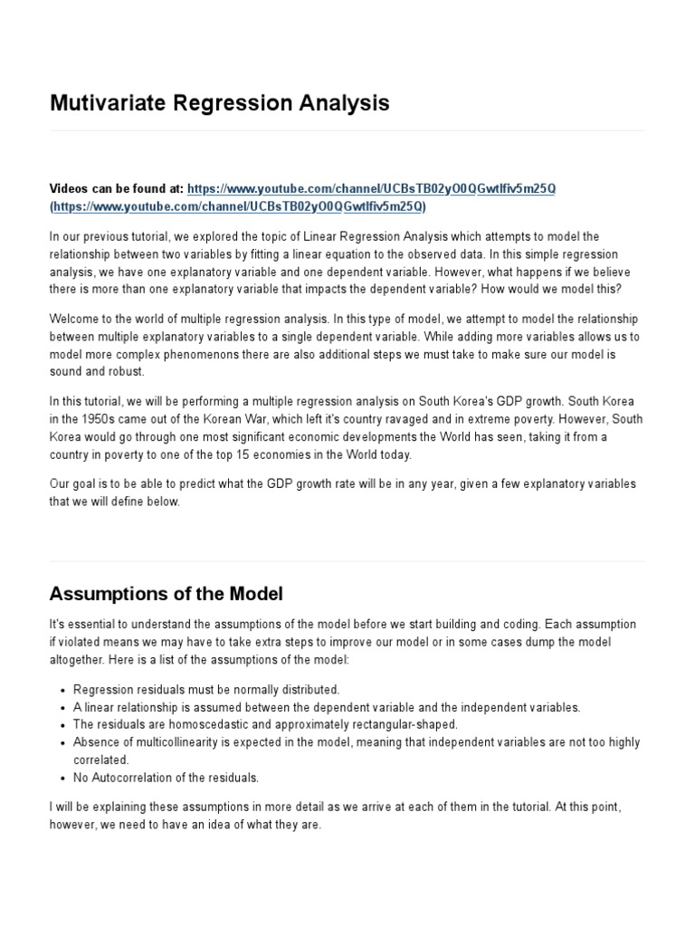 Machine Learning - Multi Linear Regression Analysis | PDF ...
