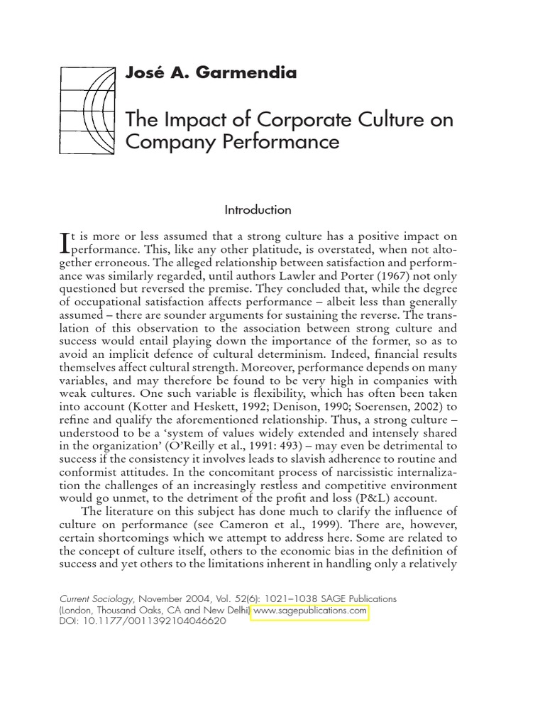 Corporate Culture's Effect on Performance | PDF | Organizational ...