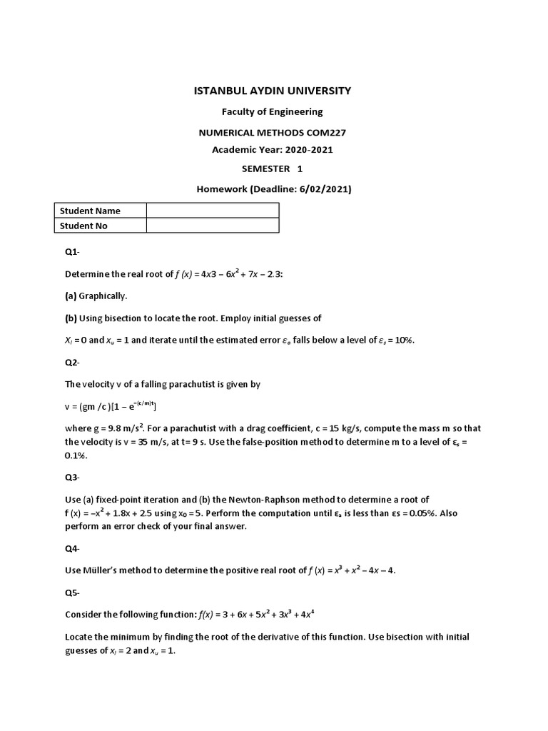 Numerical Methods Homework Solutions | PDF