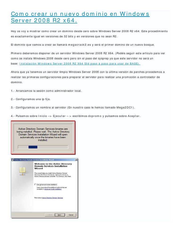Crear dominio en Windows Server 2008 R2 | PDF | sistema de nombres de ...