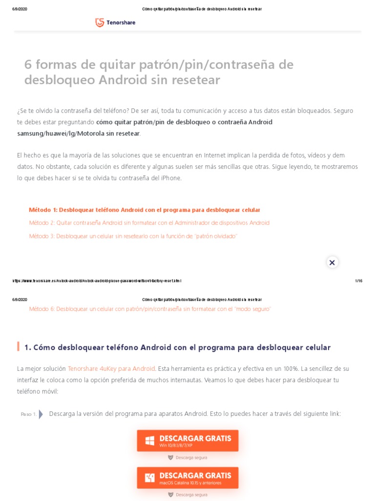 Cómo Quitar Patrón - Pin - Contraseña de Desbloqueo Android Sin ...