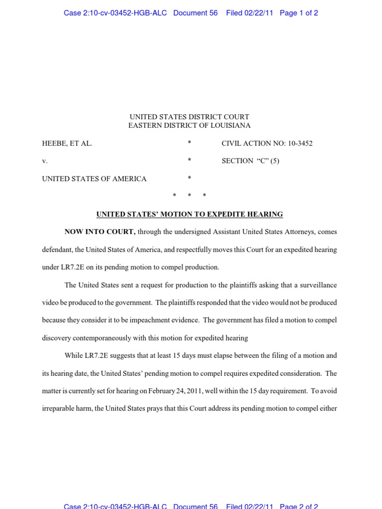 United States' Motion To Expedite Hearing Motion To Compel United