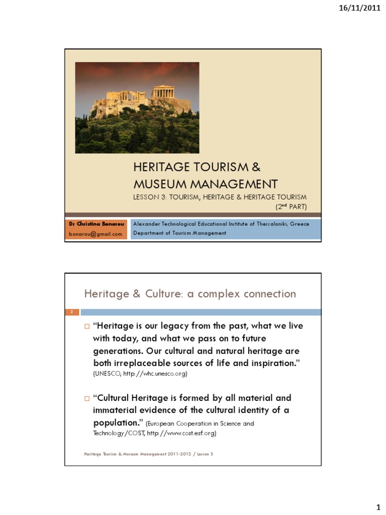 Heritage Tourism and Museum Management | PDF | Cultural Heritage | Tourism