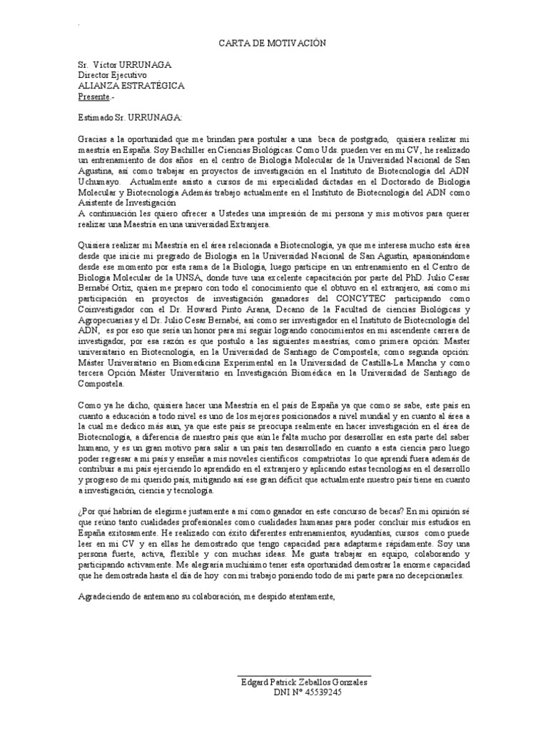 Carta De Motivacion Para Doctorado - r Carta De