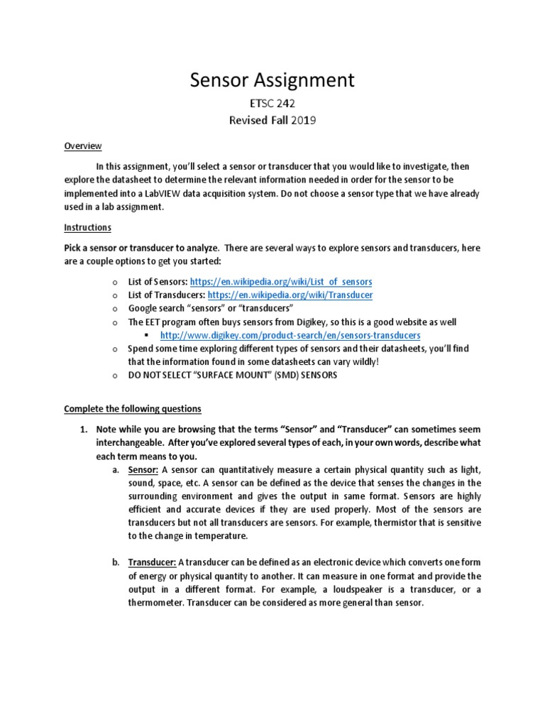 Sensor Assignment | PDF | Sensor | Electrical Network