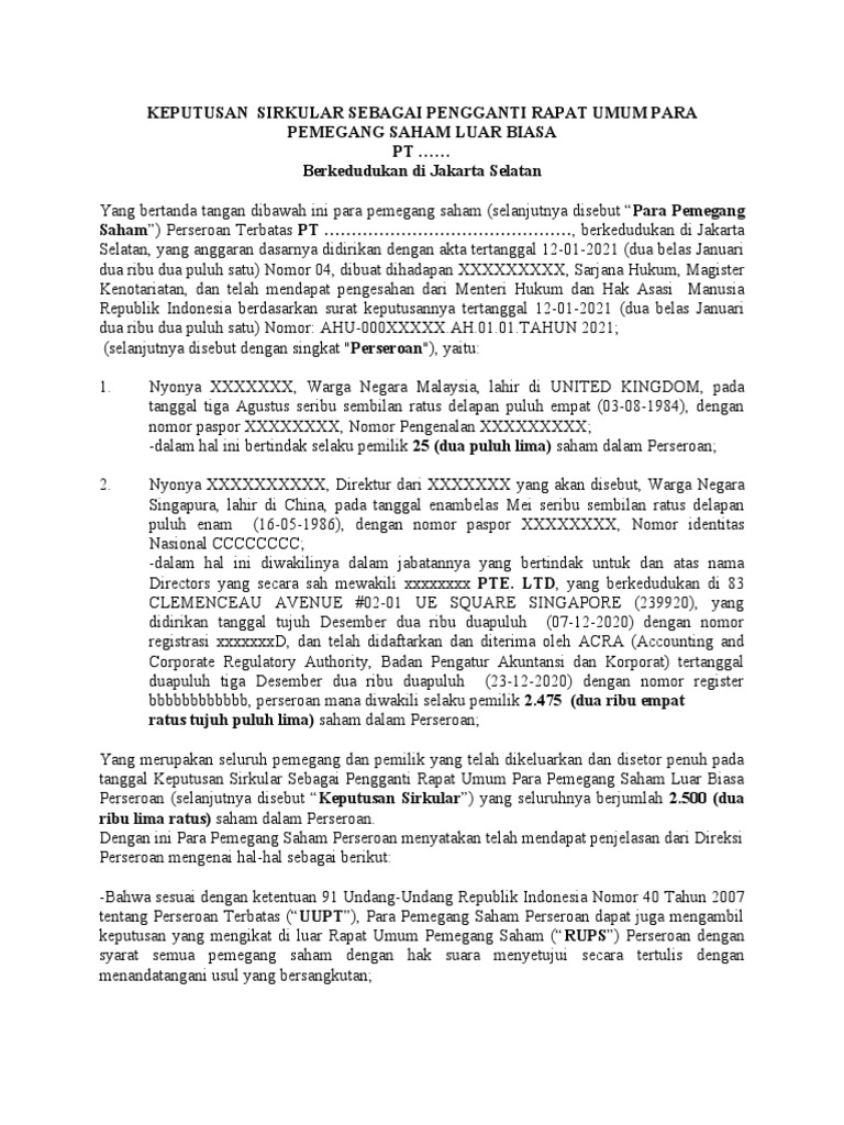 Keputusan Sirkular RUPS Luar Biasa | PDF