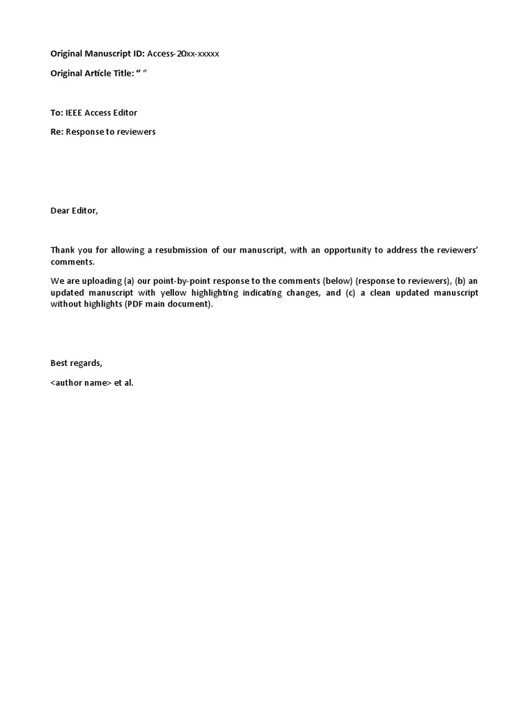 IEEE Access Response To Reviewers Template 1 28 19 PDF