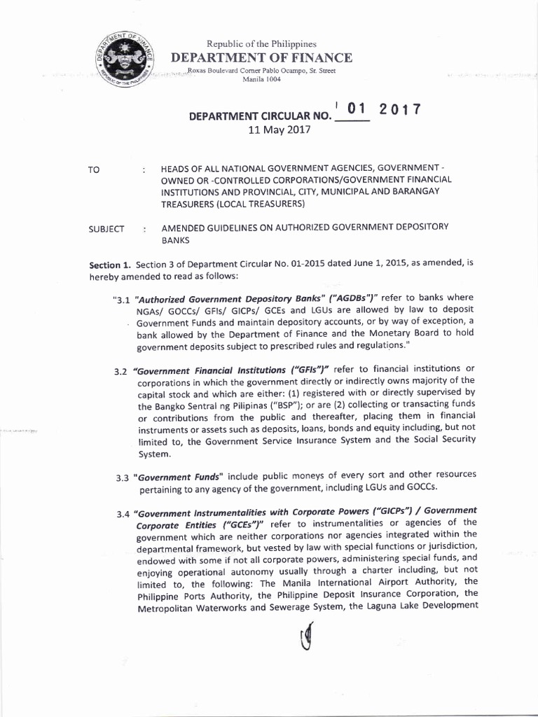 DOF Department Circular No 01.2017 | PDF