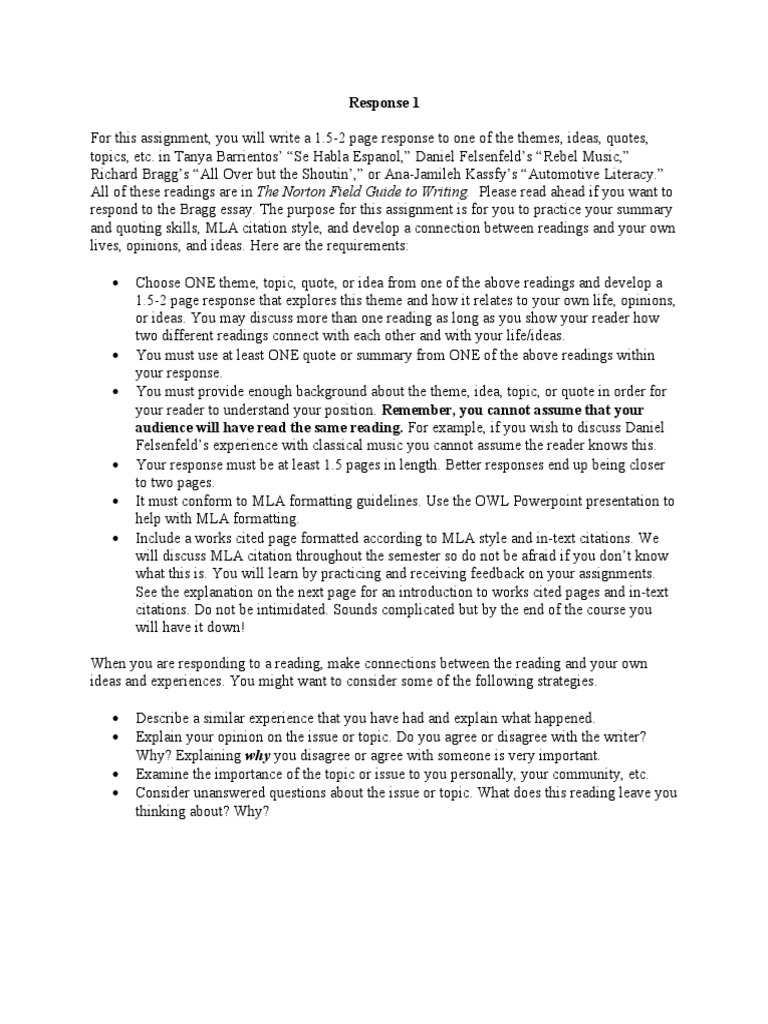 Response 1 Instructions | PDF | Citation | Communication