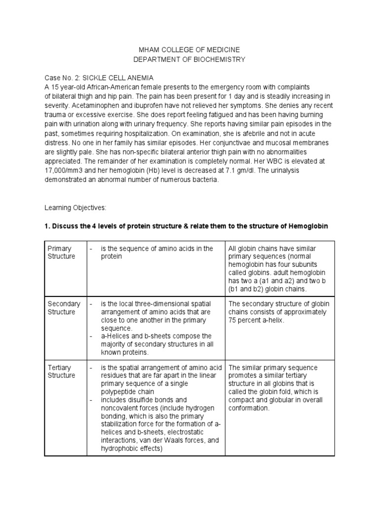 Sickle Cell Anemia Case Study Analysis | PDF | Hemoglobin | Red Blood Cell