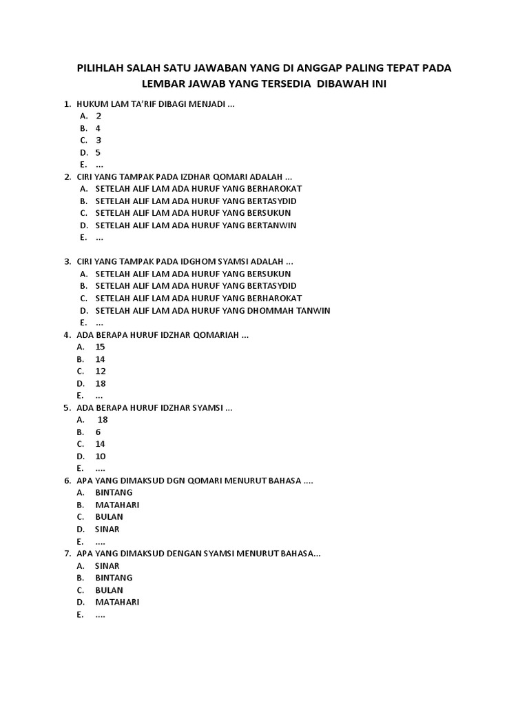 Soal Ujian Tahsin dan Jawabannya | PDF