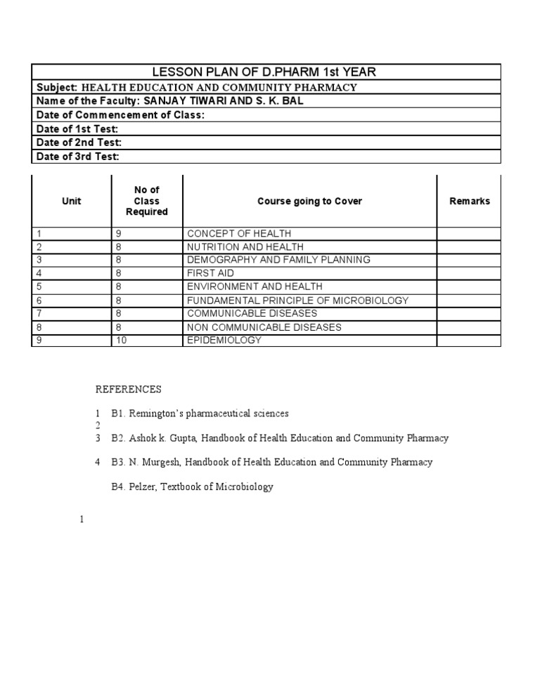D.Pharm 1st Year Health Education Plan | PDF