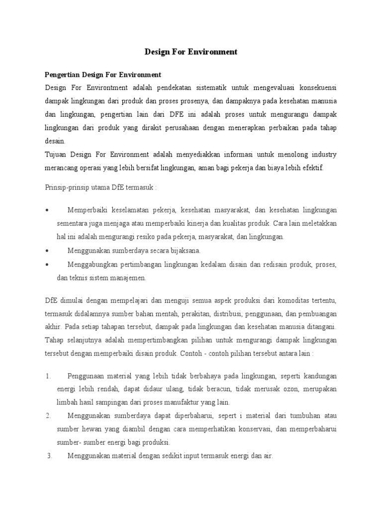 Pendekatan Design For Environment | PDF