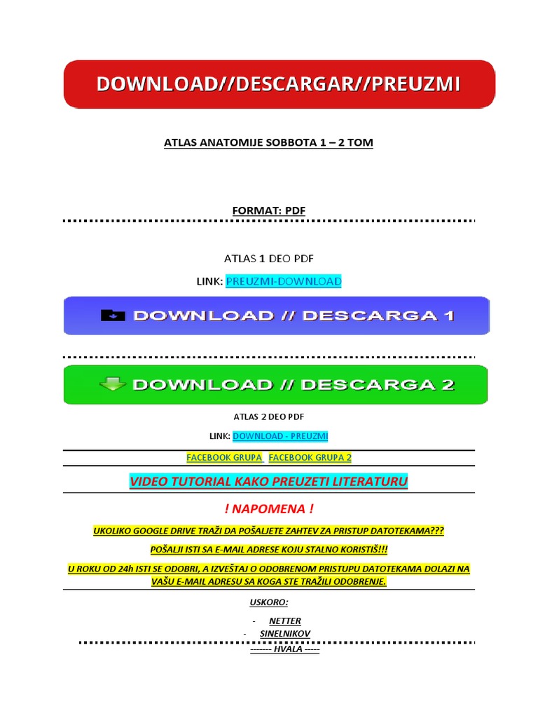 Sobbota Anatomski Atlas Coveka 1 I 2 DEO | PDF