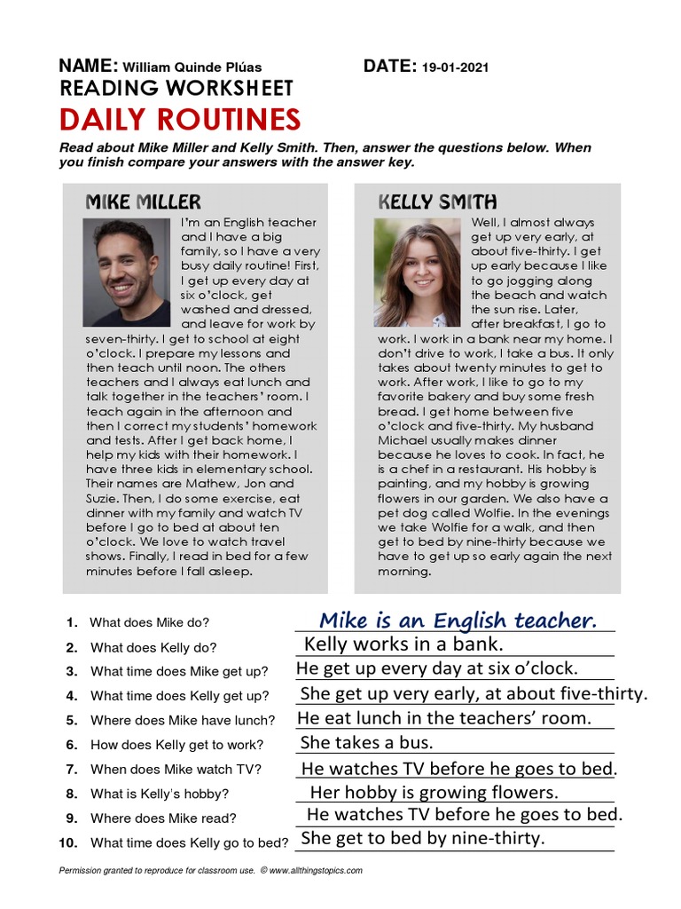 Daily Routines of Mike and Kelly | PDF | Wellness