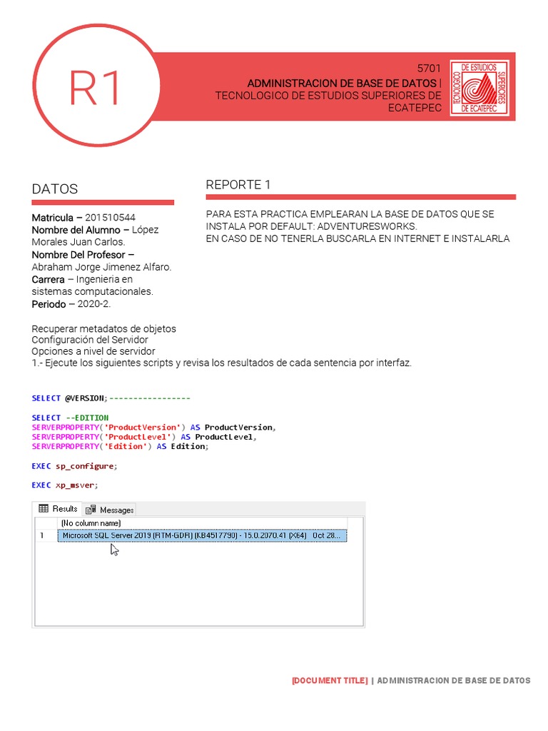 Configuración de Base de Datos SQL | PDF | Gestión de la información ...