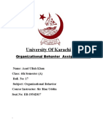 University of Karachi: Organizational Behavior Assignment # 1