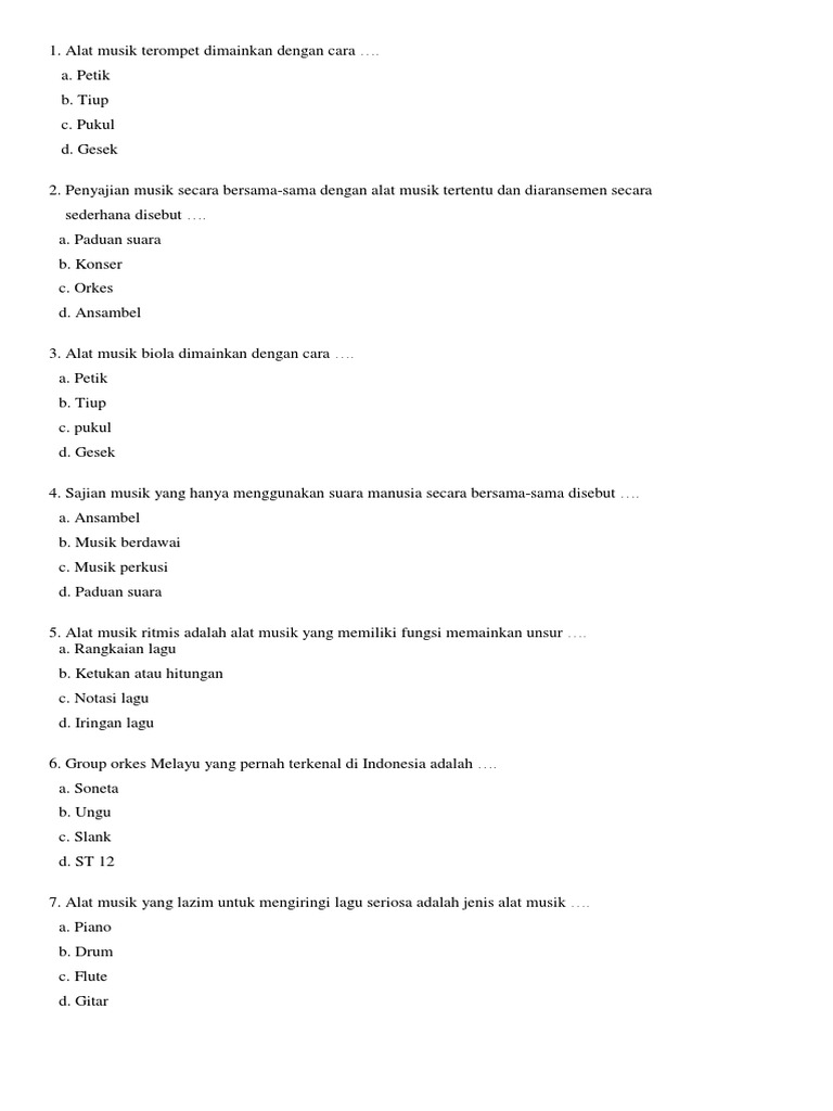Soal Seni Budaya Kelas 8